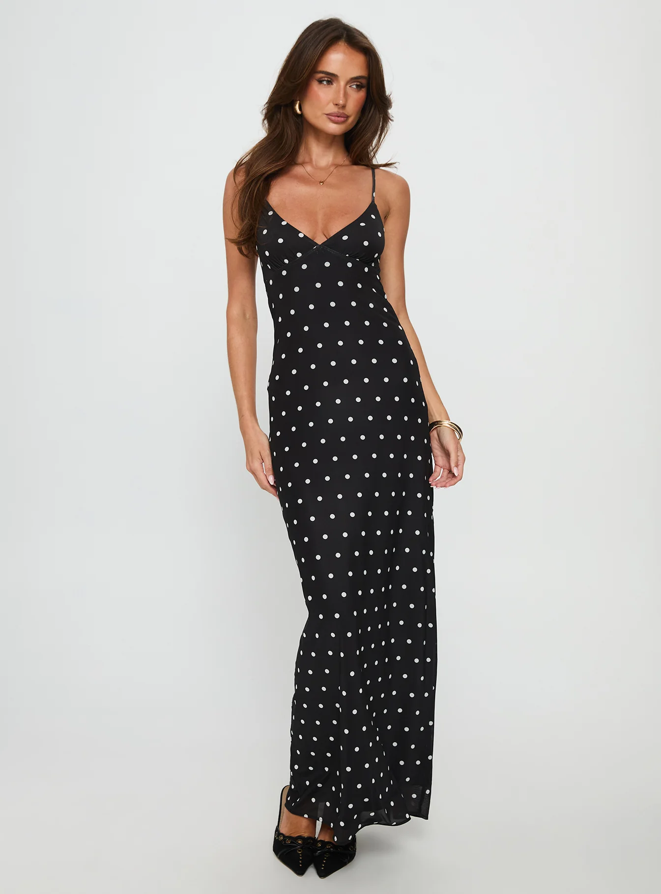 Glass Half Full Mesh Maxi Dress Black Polka