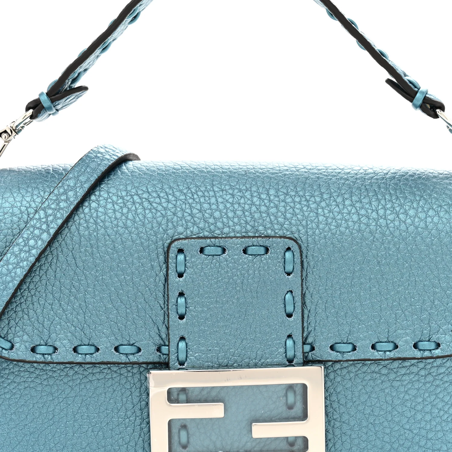 Metallic Cuoio Roma Sellerissima Nappa Sintetica Tape Stitch Mini Baguette Placca Argento - Top Club