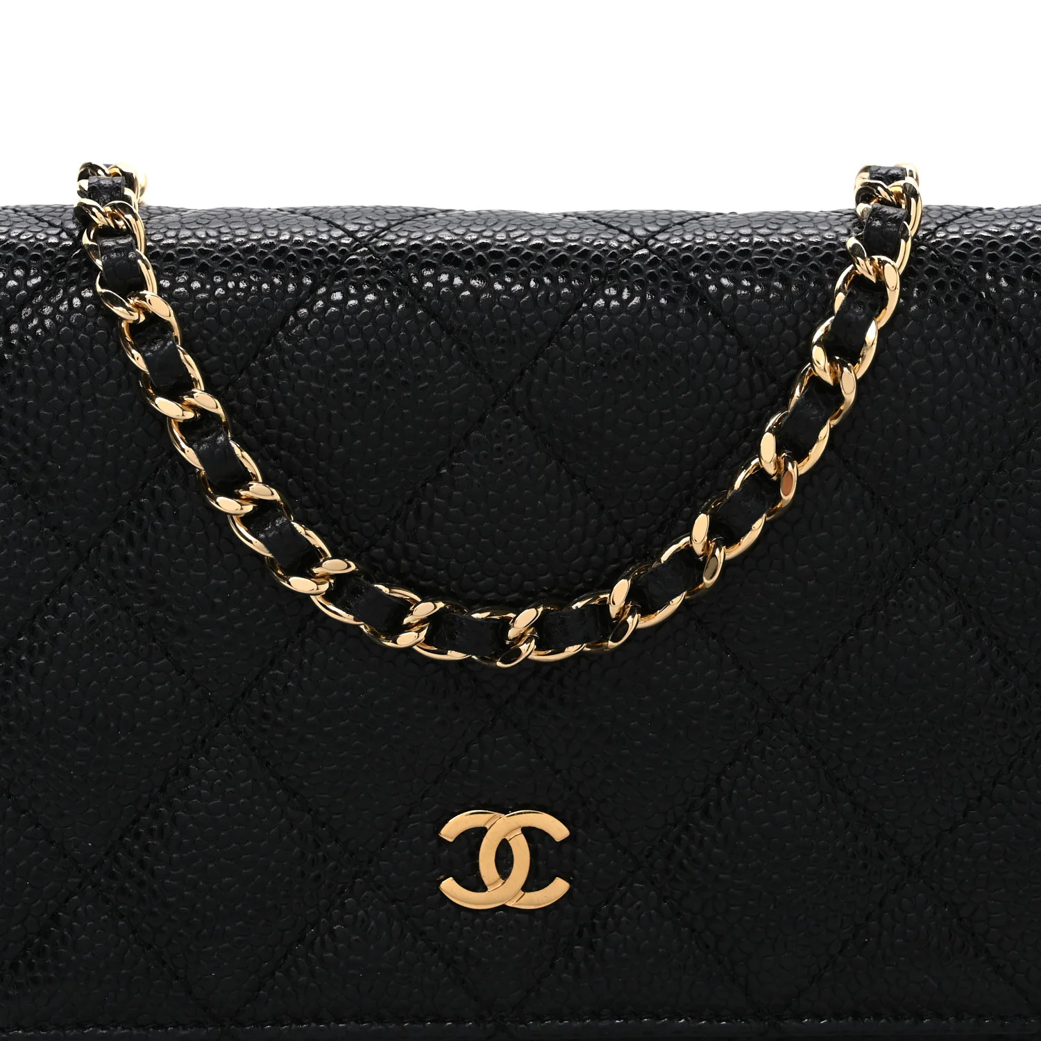 Caviar Quilted Wallet on Chain WOC Black - Top Club