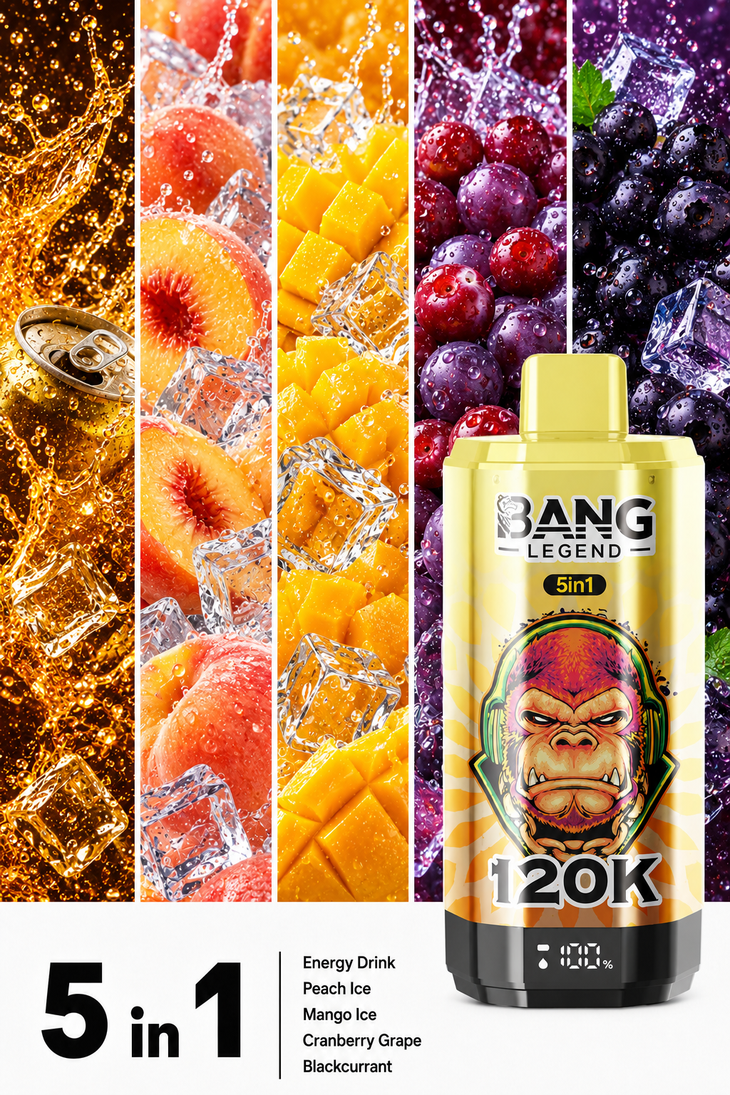 Energeť&aacute;k, ledov&aacute; broskev, ledov&eacute; mango, brusinka s hroznem a čern&yacute; ryb&iacute;z