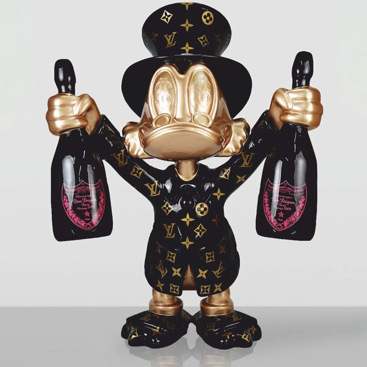 XXL decorative sculpture duck black / gold H. 170 cm - large decorative figure