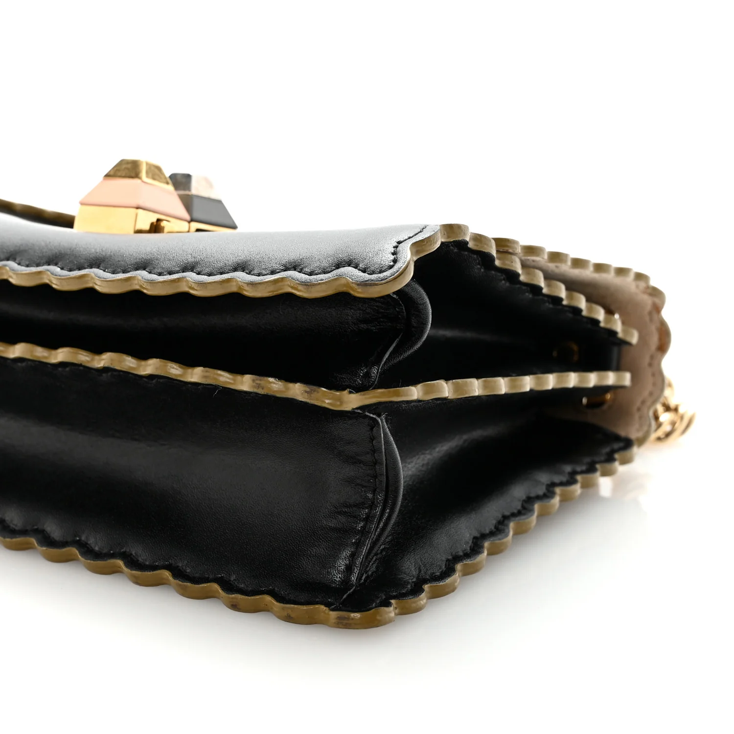 Vitello Liberty Scalloped Studded Small Kan I Shoulder Bag Black - Top Club