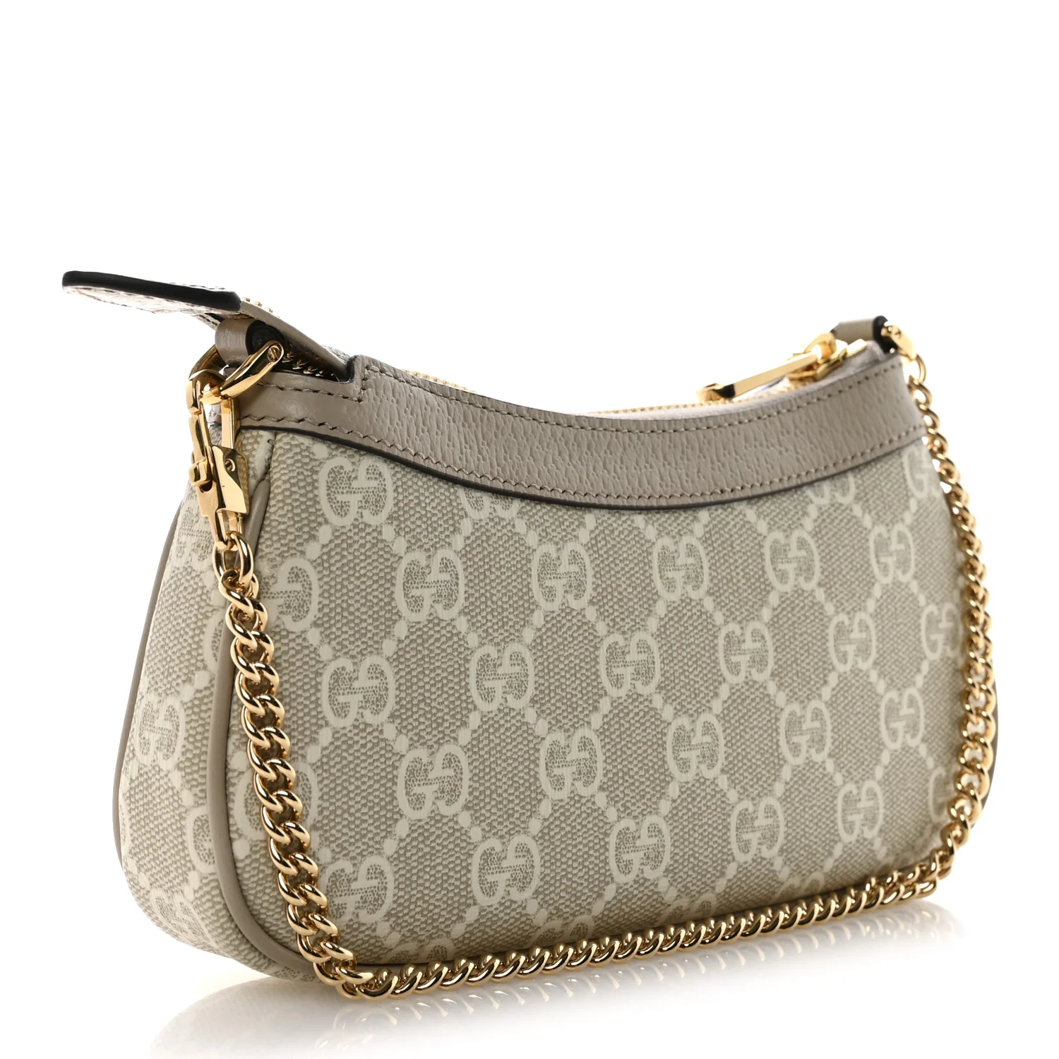 GG Supreme Monogram Textured Dollar Calfskin Web Mini Ophidia GG Handbag Beige Mystic White Oatmeal - Top Club