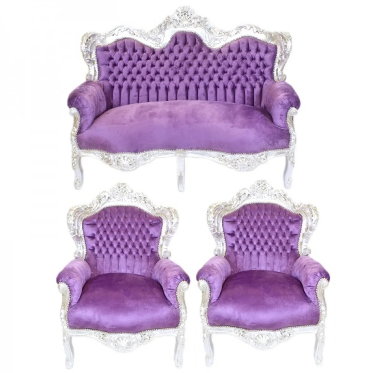 Baroque living room set King purple / silver - 2 sofa + 2 armchairs