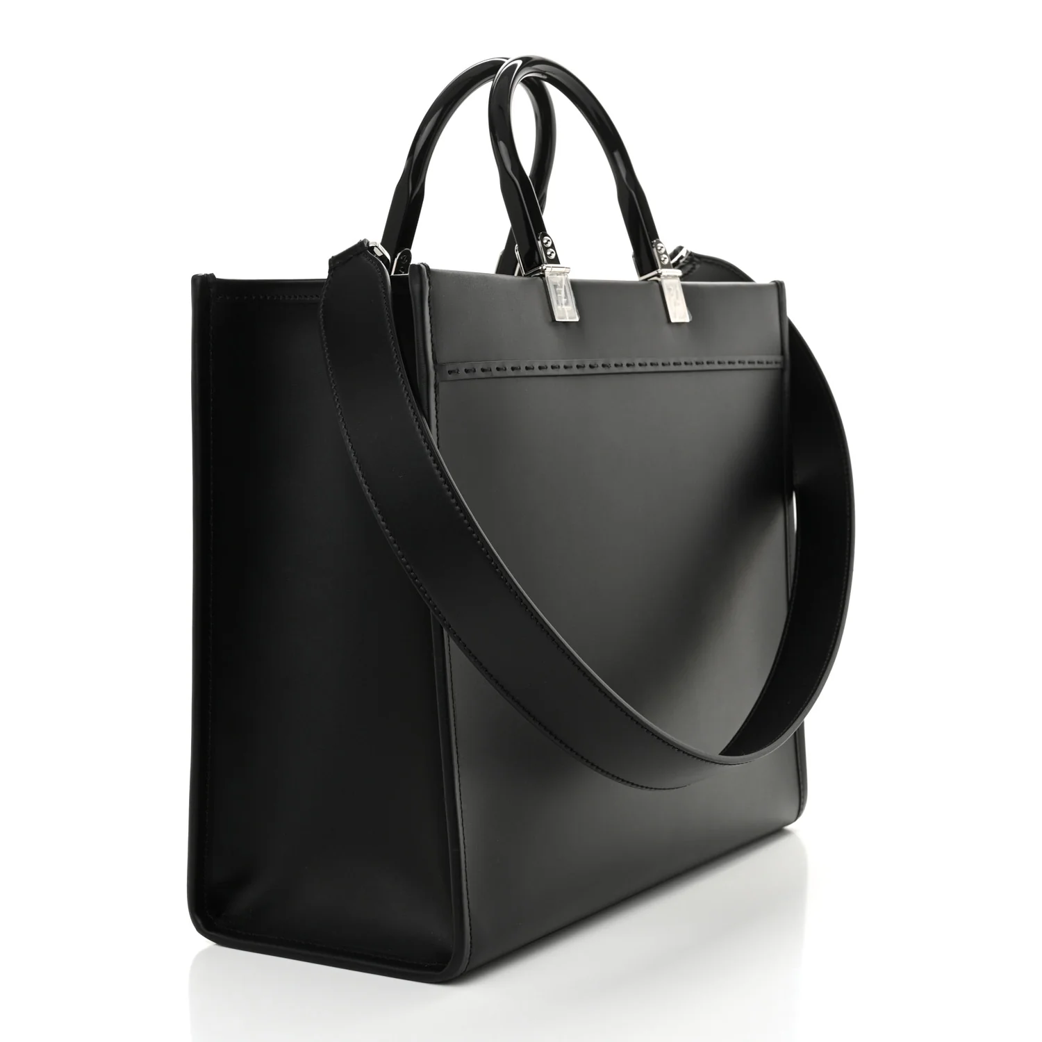 Vitello King Plexiglass Medium Fendi Sunshine Shopper Tote Black White - Top Club