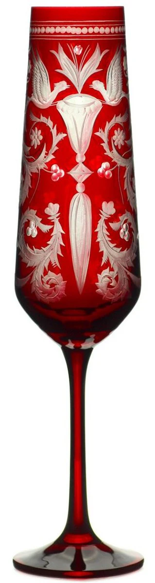 Luxury champagne glasses set of 6 red / silver Ø 6.5 x H. 26.5 cm - handmade and hand-engraved champagne glasses - hotel & restaurant accessories - luxury quality
