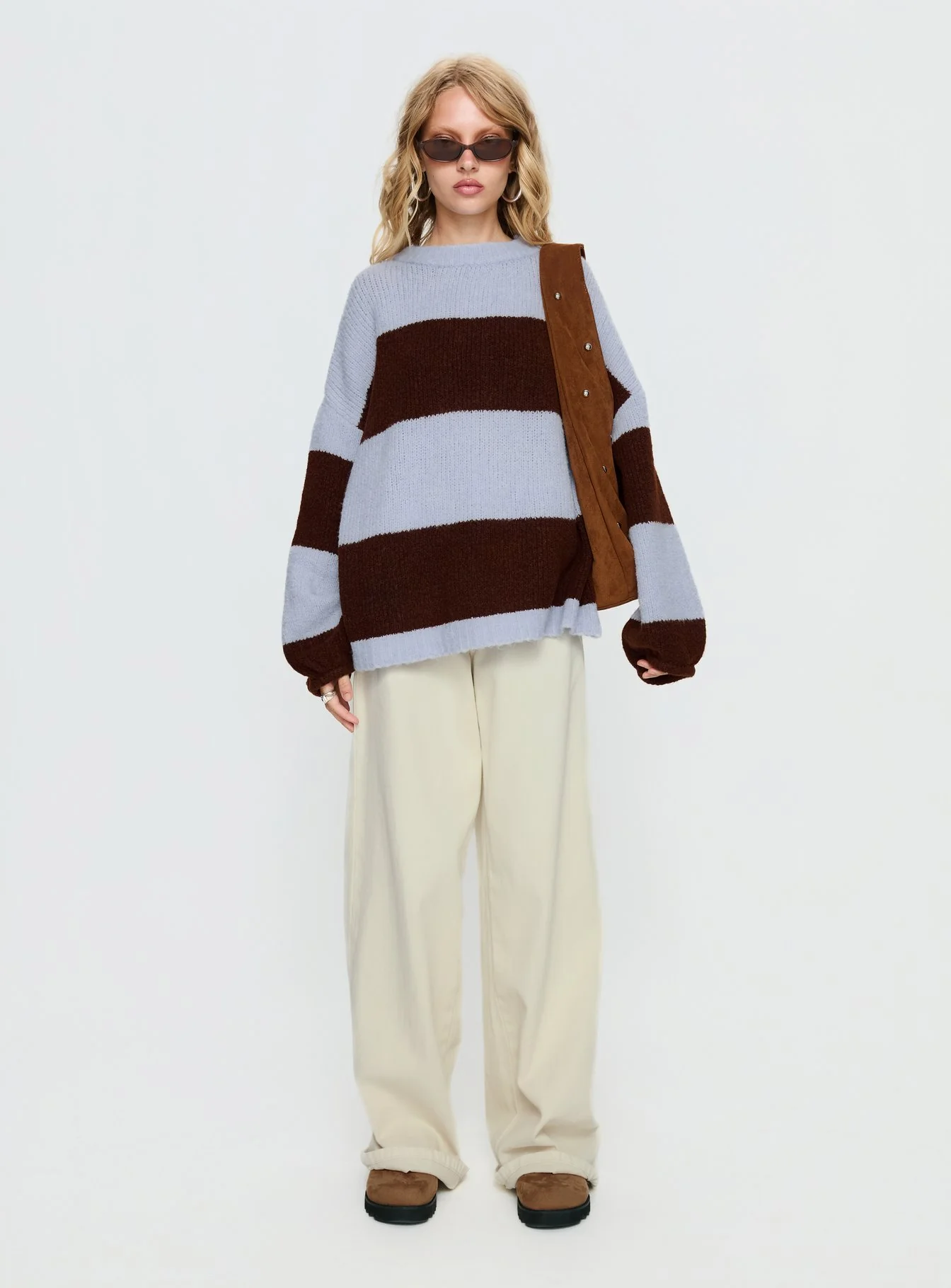 Bastien Crew Neck Knit Sweater Blue / Chocolate Stripe