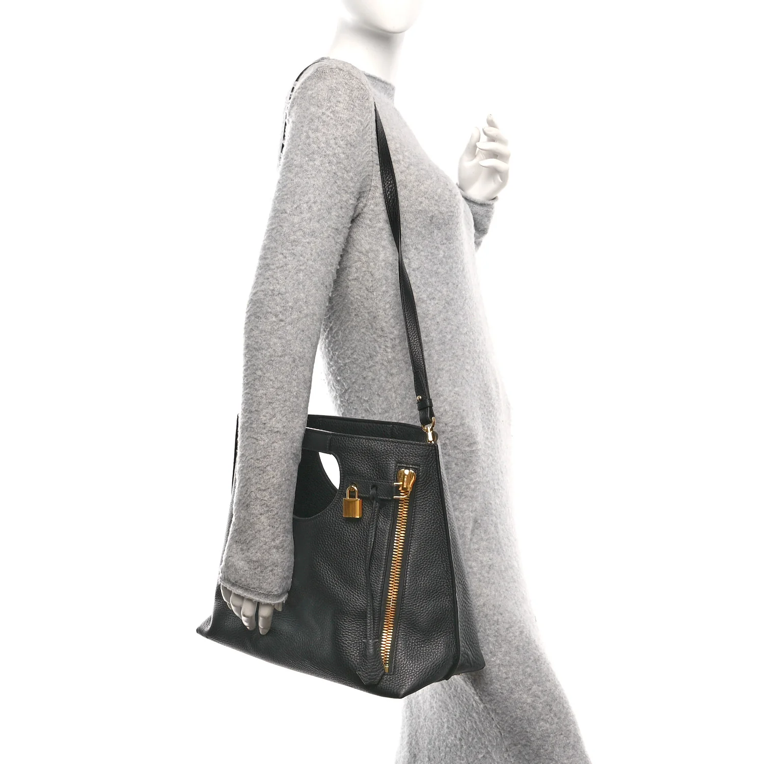 Pebbled Calfskin Alix Padlock Foldover Bag Black - Top Club