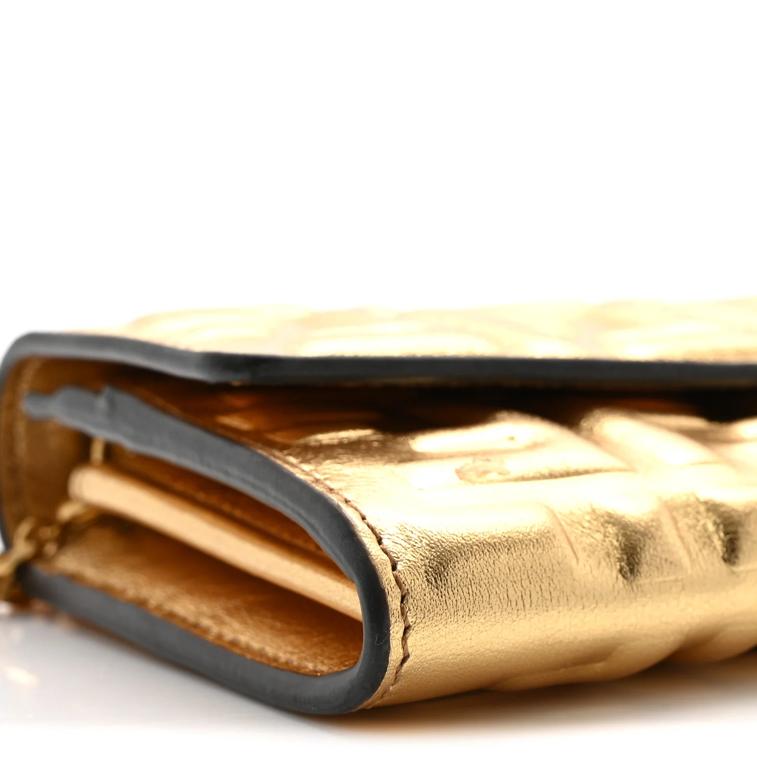 Vitello Catalan Mirror FF 1974 Embossed Continental Wallet on Chain Gold - Top Club