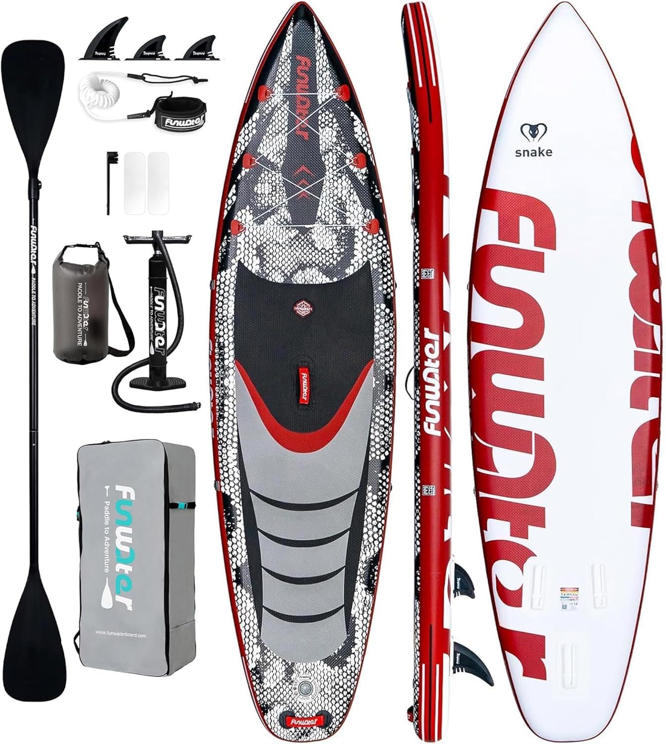 FunWater SUP Gonfiabile Stand Up Paddle Board Tavole da SUP Gonfiabili Adulti Tavola da Surf con Accessori Pompa a Mano,Pagaia,3 Pinne