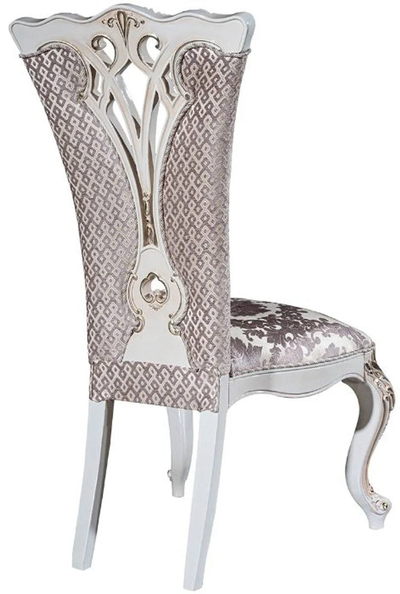 Luxury Baroque Dining Room Chair Set Purple / Beige / White / Gold 57 x 65 x H. 113 cm - Kitchen Chairs Set of 6 - Magnificent Baroque Dining Room Furniture