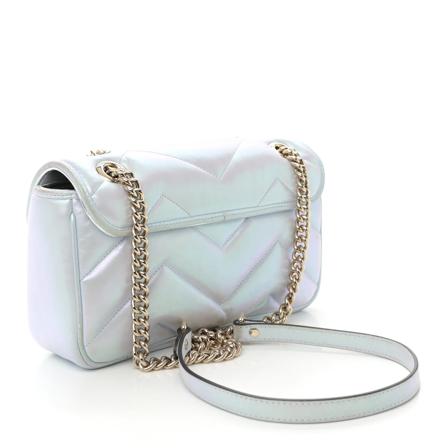Iridescent Nappa Chevron Matelasse Small GG Marmont Shoulder Bag Iridescent Snow Light Blue - Top Club