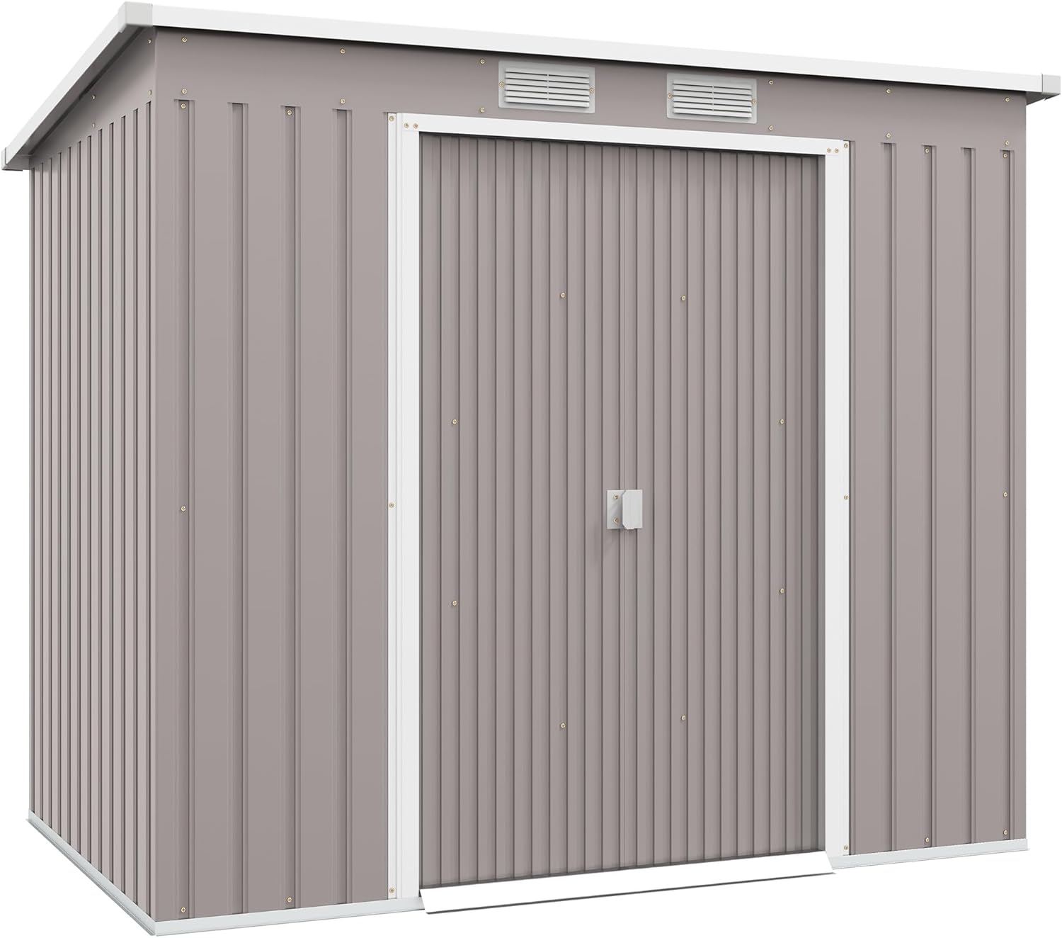 Outsunny Casetta da Giardino 2.42m² in Acciaio Zincato con Kit Fondazione, Prese d'Aria, Capanno Porta Attrezzi con Doppia Porta Scorrevole Bloccabile, Tetto Inclinato, 213x130x172 cm, Grigio