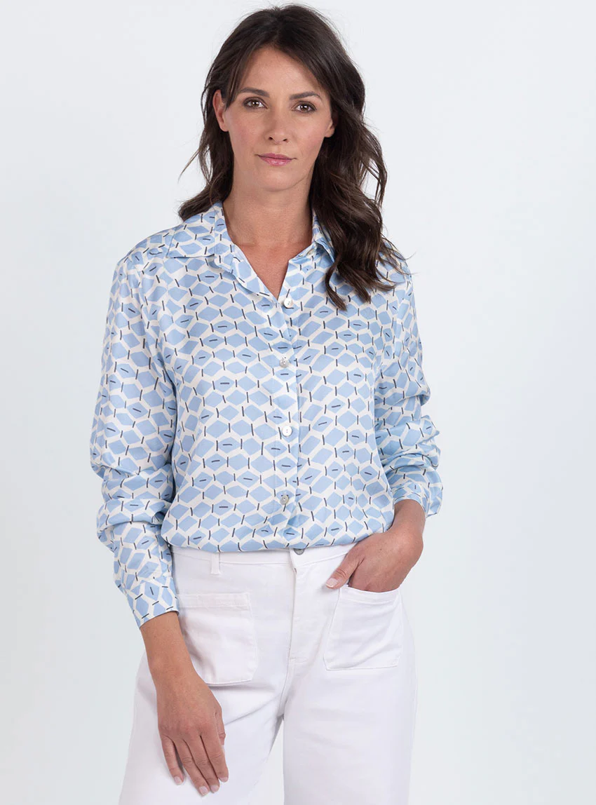 Chemisier femme rayé en viscose bleu graphique