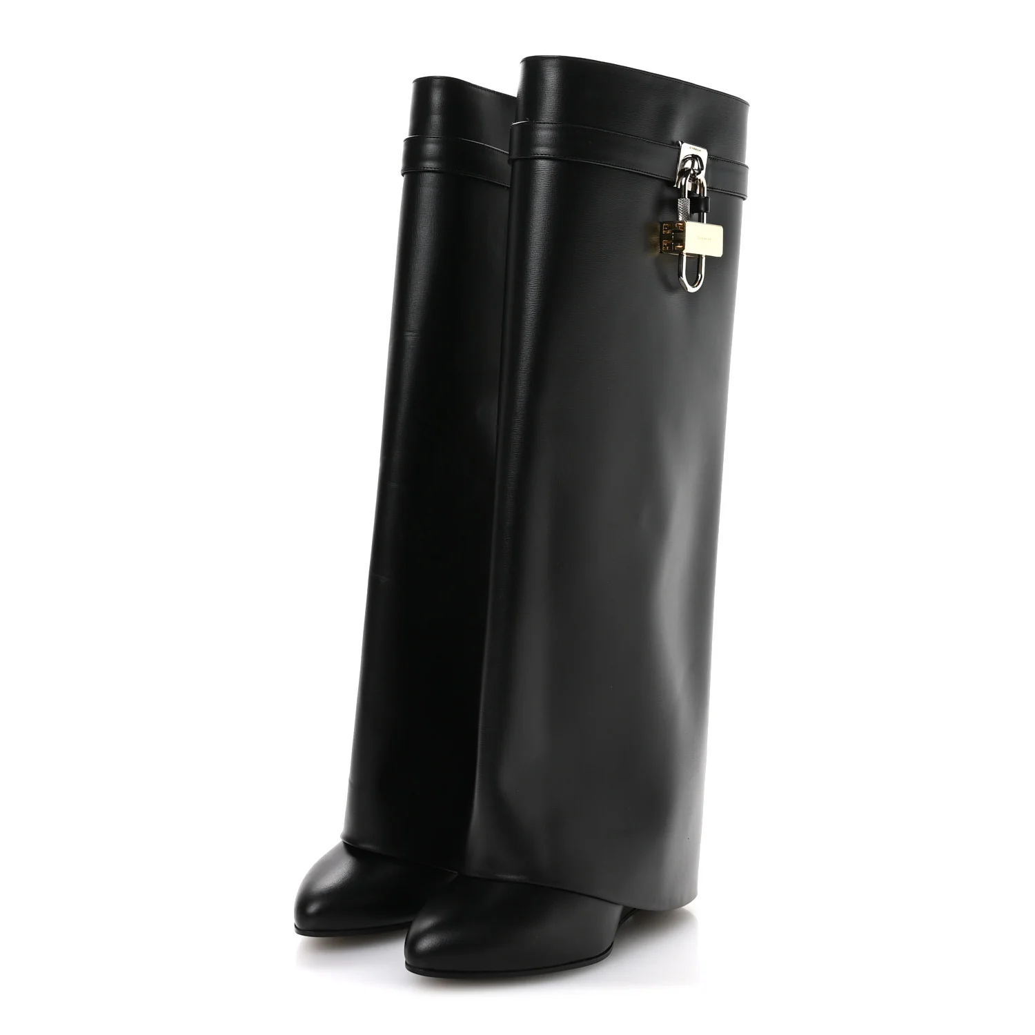 Calfskin Shark Lock Wide Fit Pant Boots 37 Black - Top Club