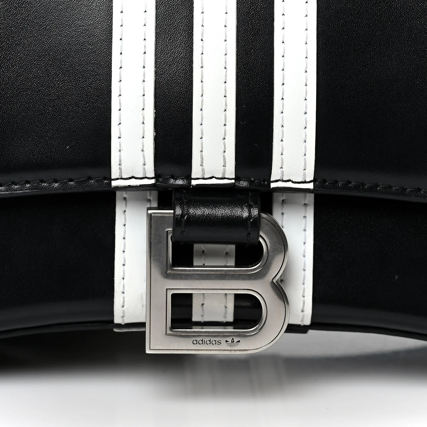 X ADIDAS Shiny Box Calfskin Small Hourglass Top Handle Bag Black White - Top Club