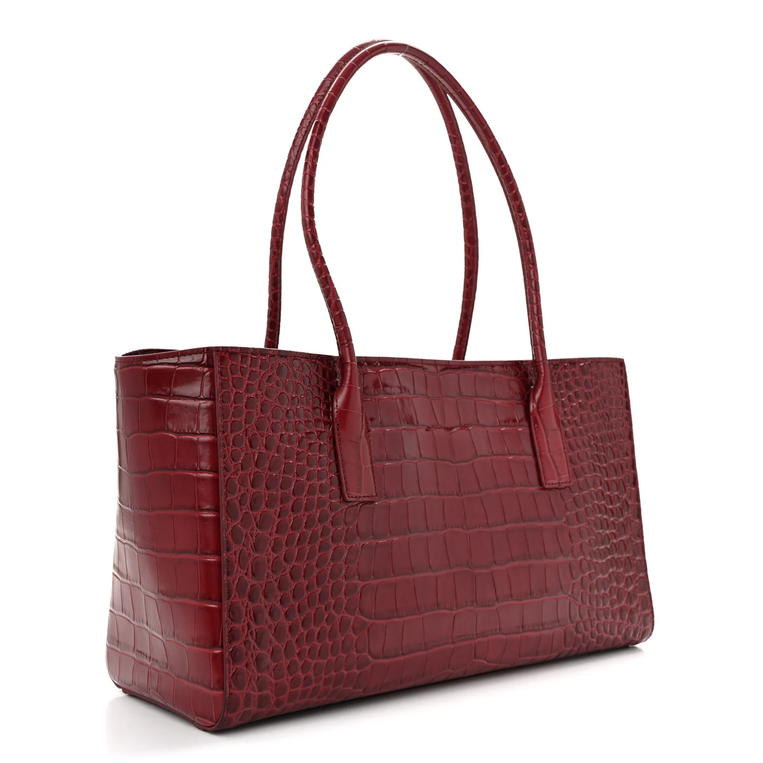 Calfskin Crocodile Embossed Archetype Small Shopper Tote Burgundy - Top Club