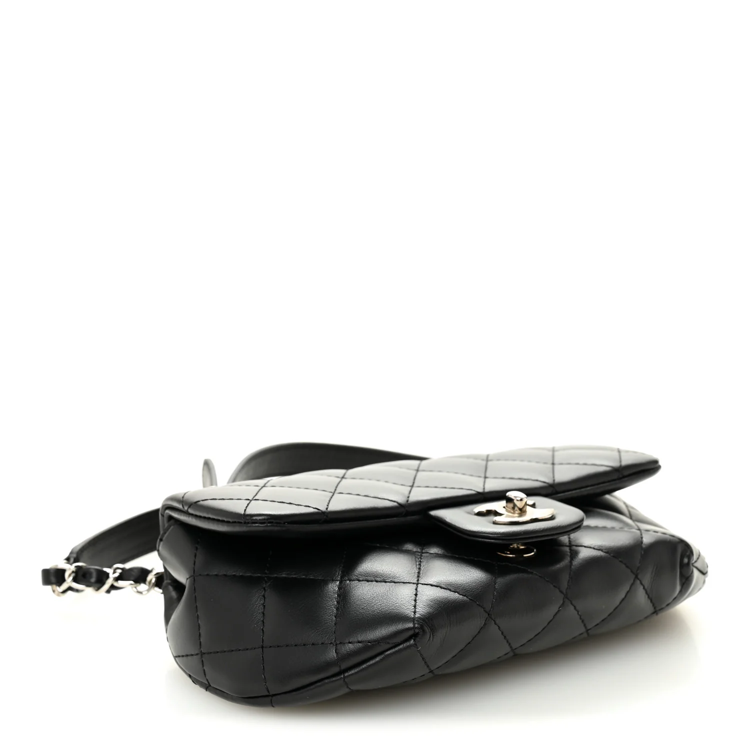 Calfskin Quilted CC Uniform Flap Belt Bag Black - Top Club