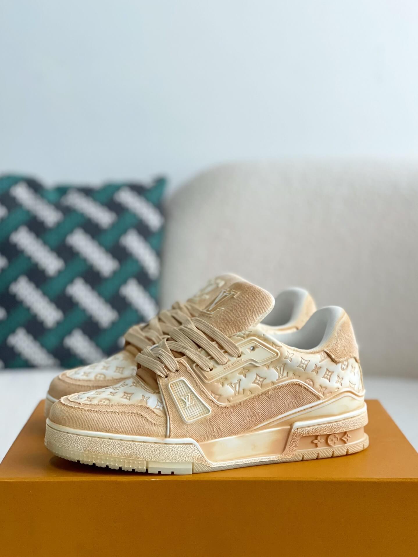 Louis Vuitton LV Trainer Beige White Denim Sneaker - Sneaker Replica Workshop