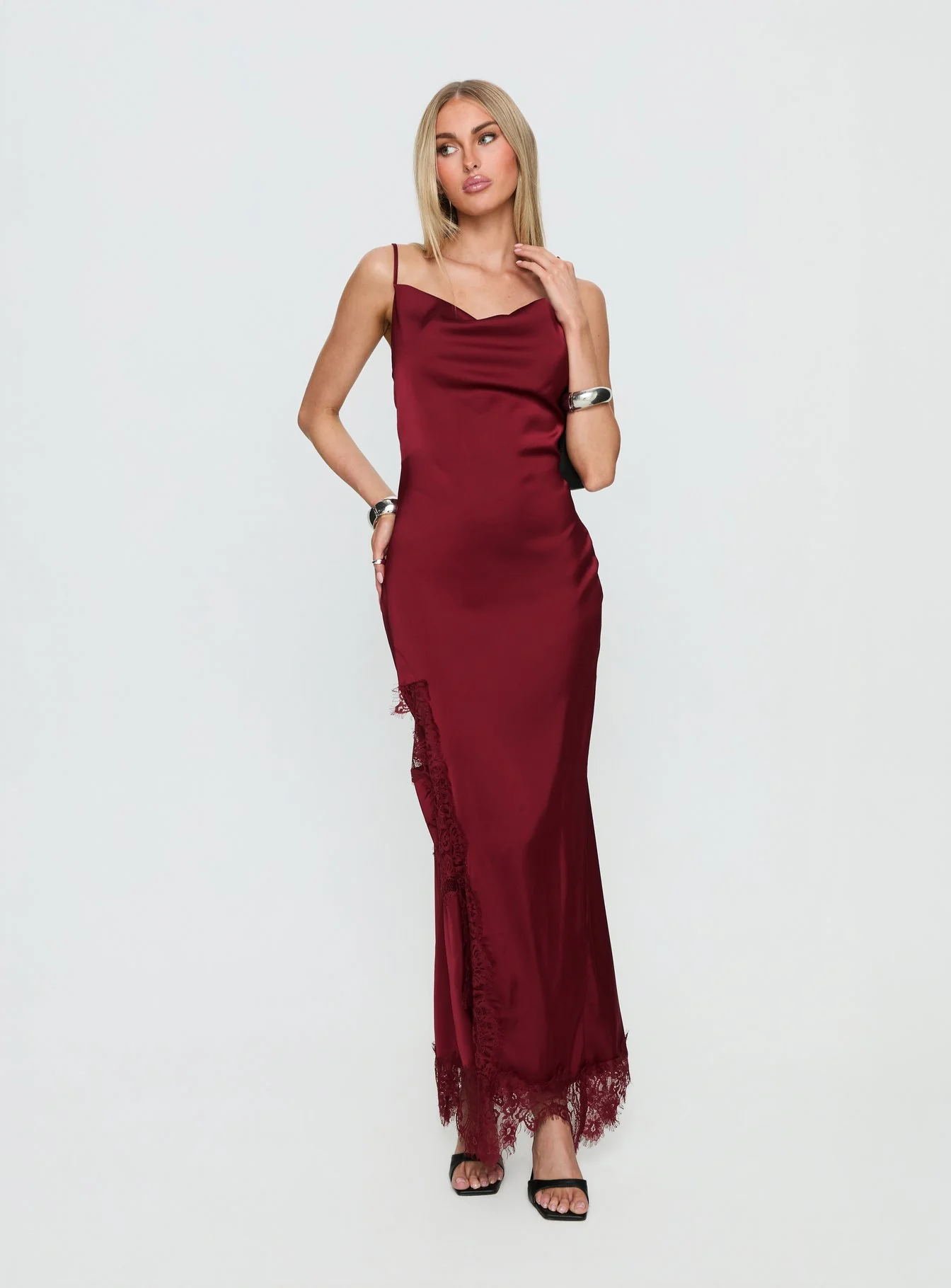 Katalyna Lace Cowl Neck Maxi Dress Red