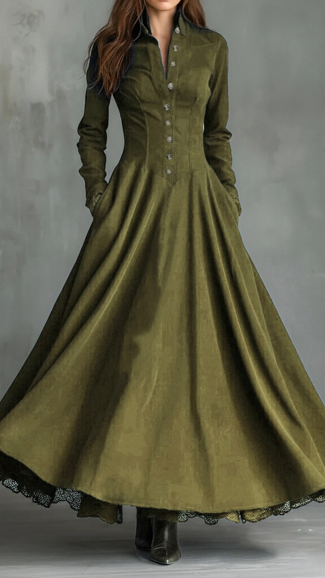 Women's Cotton-blend  Stand Collar Single-breasted Long Sleeve Flared Maxi Dress - Nordfashionstorm - Women's Clothing, Fashion for You - Nordfashionstorm.com