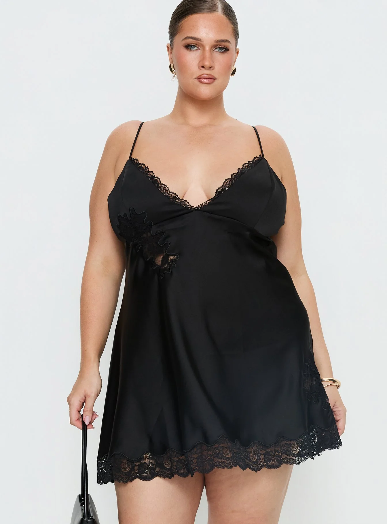 Aloura Spliced Lace Mini Dress Black Curve