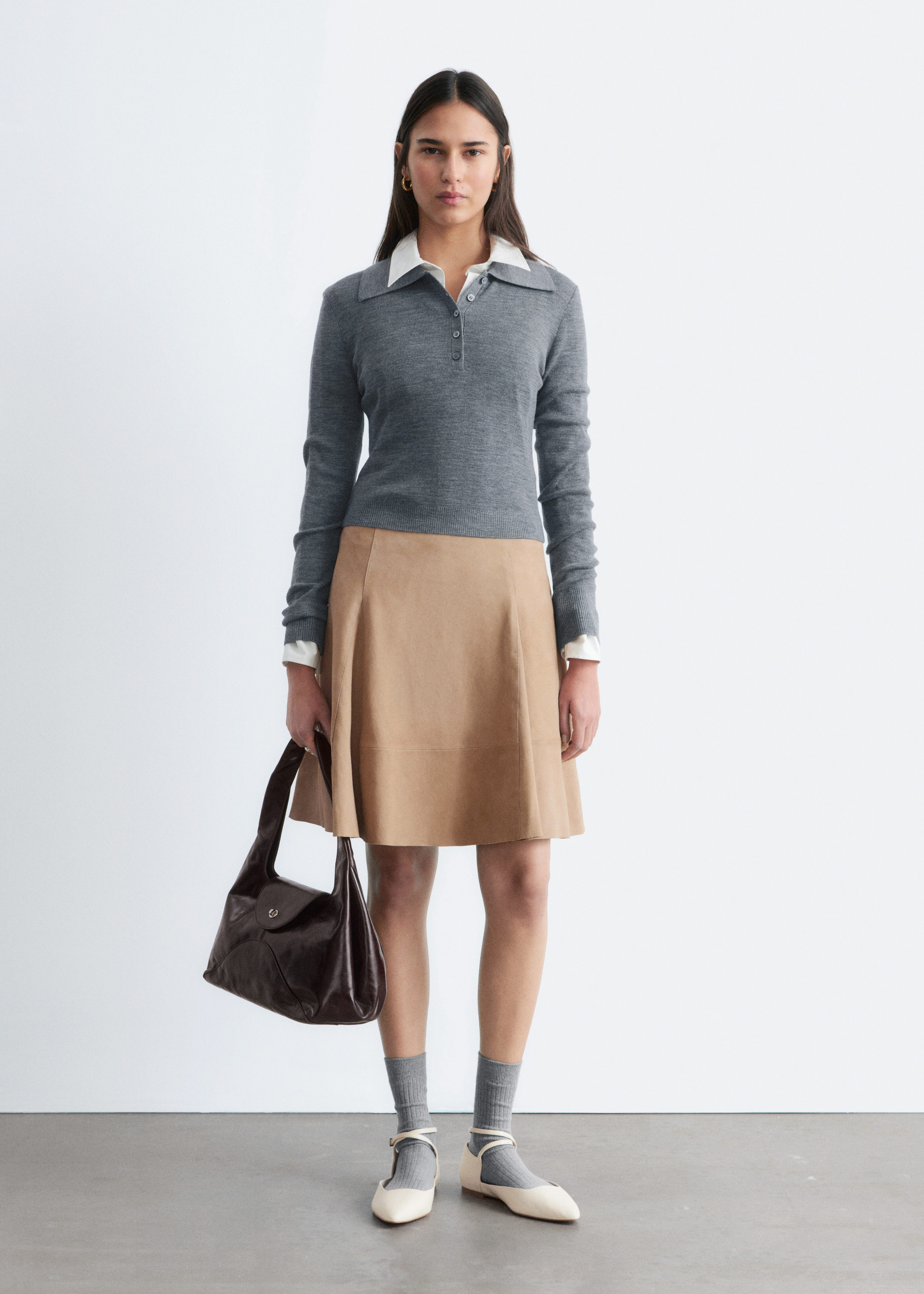 & Other Stories KNEE-LENGTH A-LINE SUEDE SKIRT