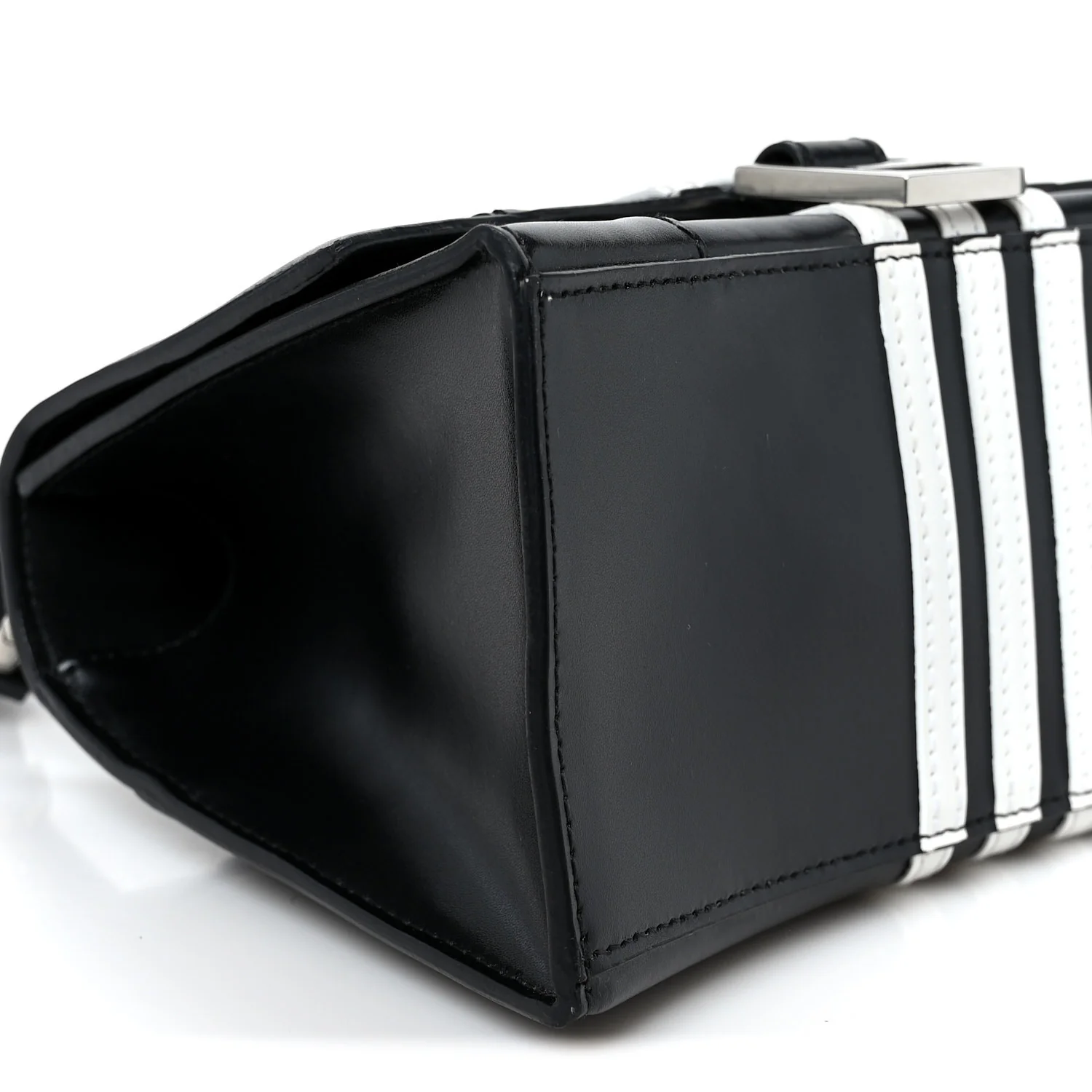 X ADIDAS Shiny Box Calfskin Small Hourglass Top Handle Bag Black White - Top Club