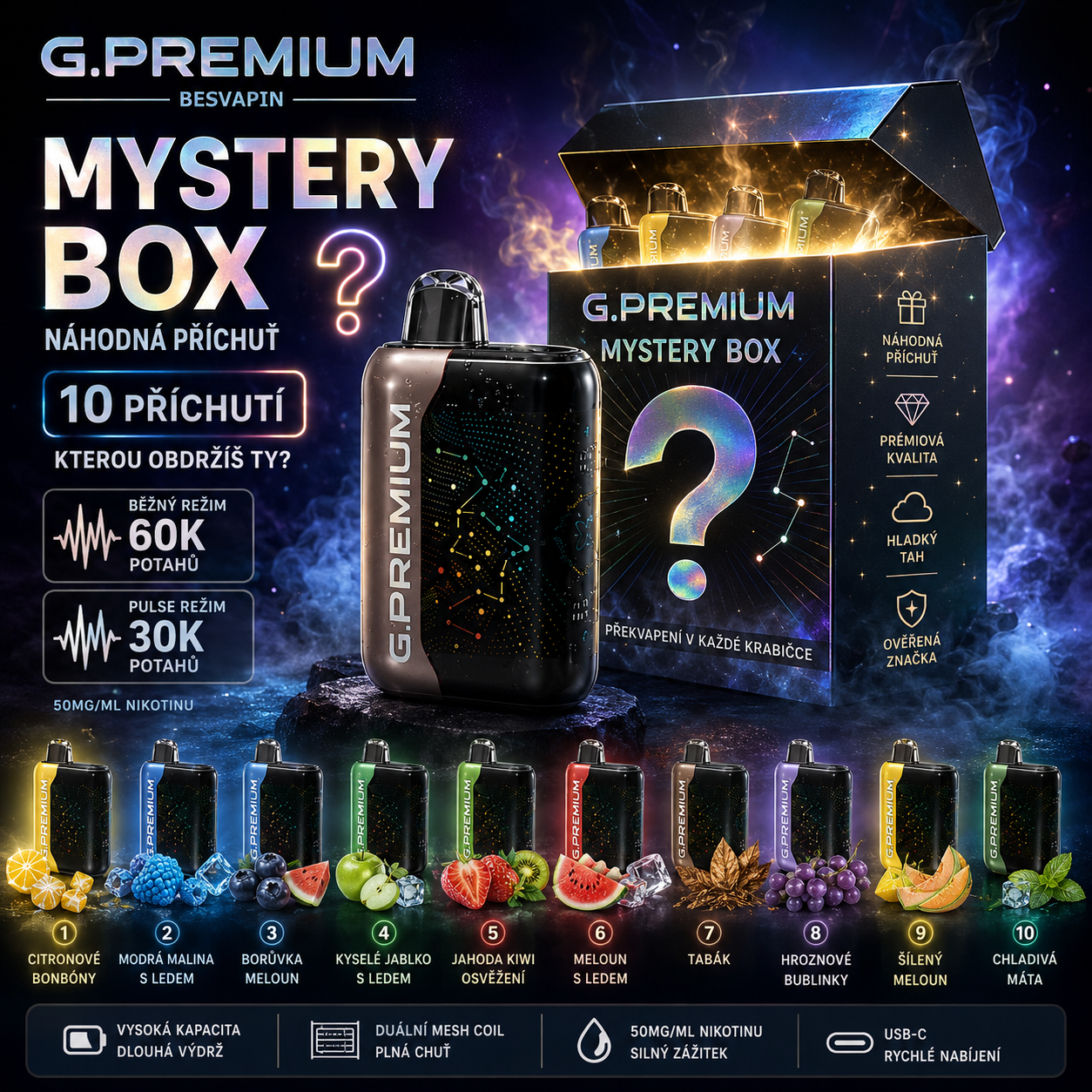 3 ks🎁Mystery Box🎁 – GEEK BAR.PREMIUM 60 000 potahů