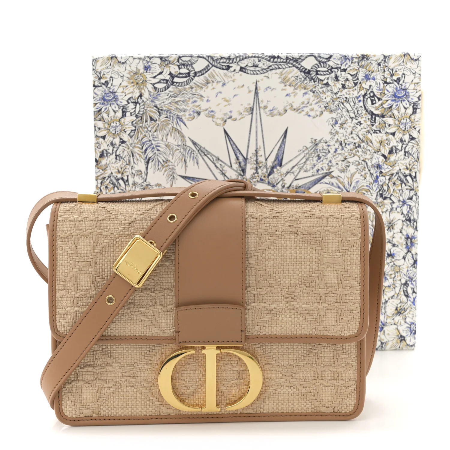 Raffia Calfskin 30 Montaigne Flap Bag Beige - Top Club
