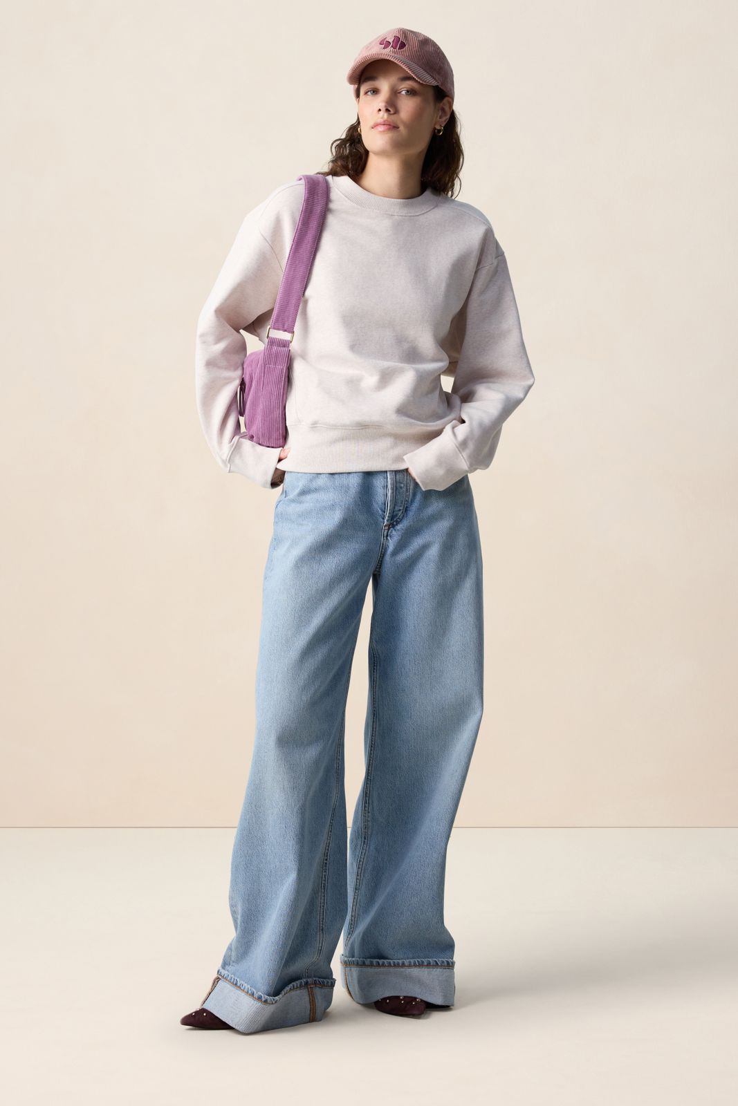 Paarse corduroy crossbodytas