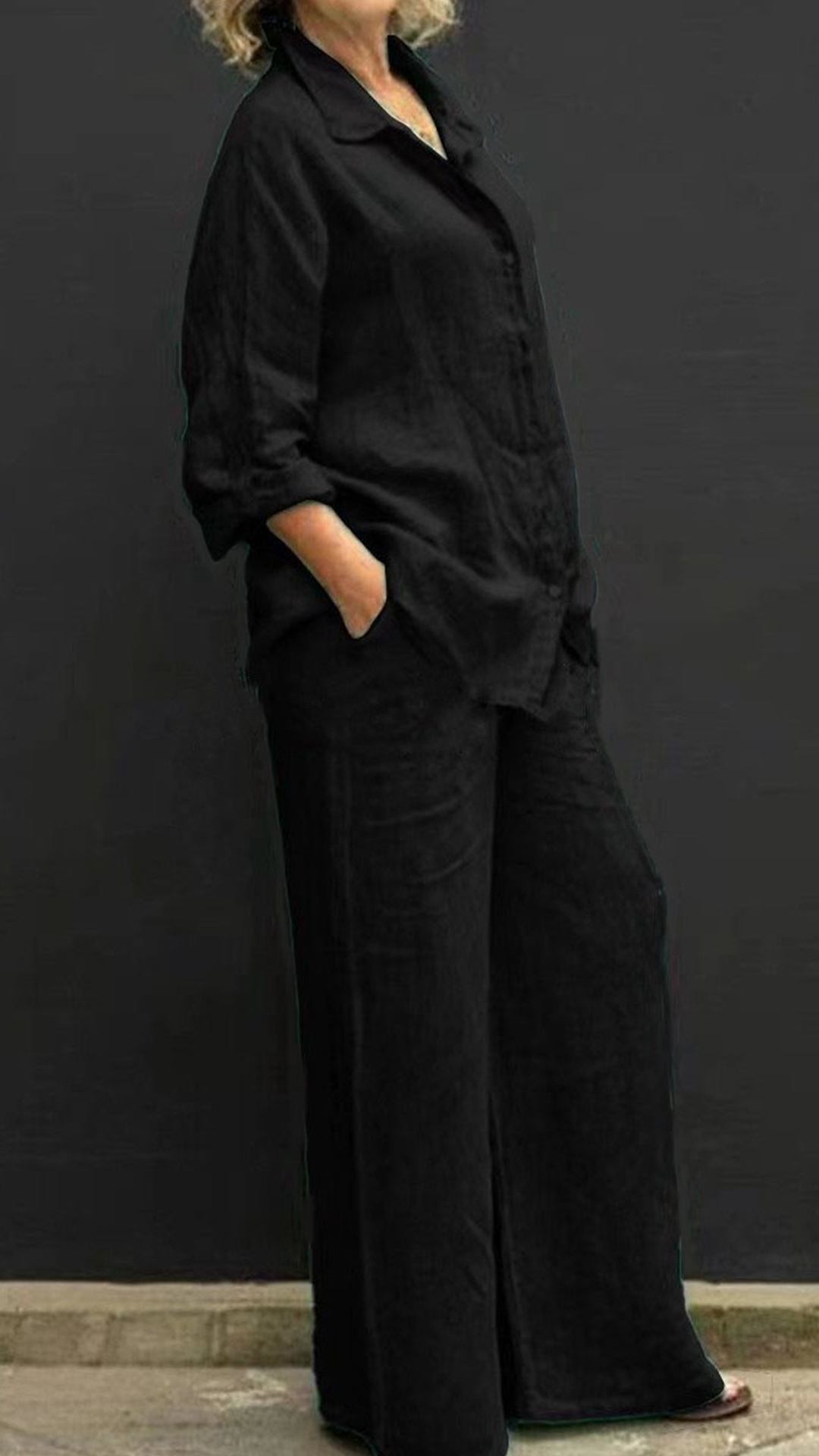 Women's Linen Lapel Shirt & Wide-Leg Pants Two-Piece Set - Nordfashionstorm - Women's Clothing, Fashion for You - Nordfashionstorm.com