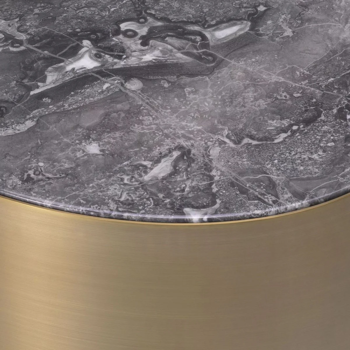 Luxury side table gray / brass / black 65 x 48 x H. 38.5 cm - Oval stainless steel table with marble top - Luxury living room furniture - Luxury quality