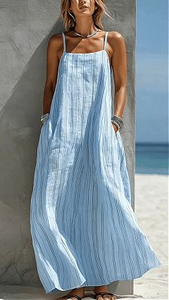Women's Striped Creative Casual Vacation-Style Sleeveless Strappy Dress - Nordfashionstorm - Women's Clothing, Fashion for You - Nordfashionstorm.com