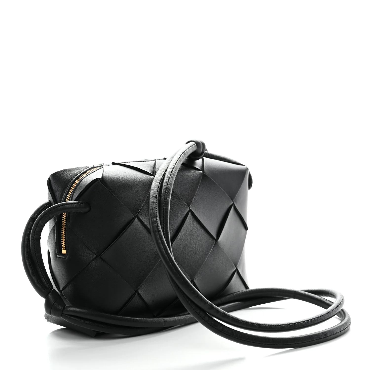 Lambskin Maxi Intrecciato Small Cassette Camera Bag Black - Top Club