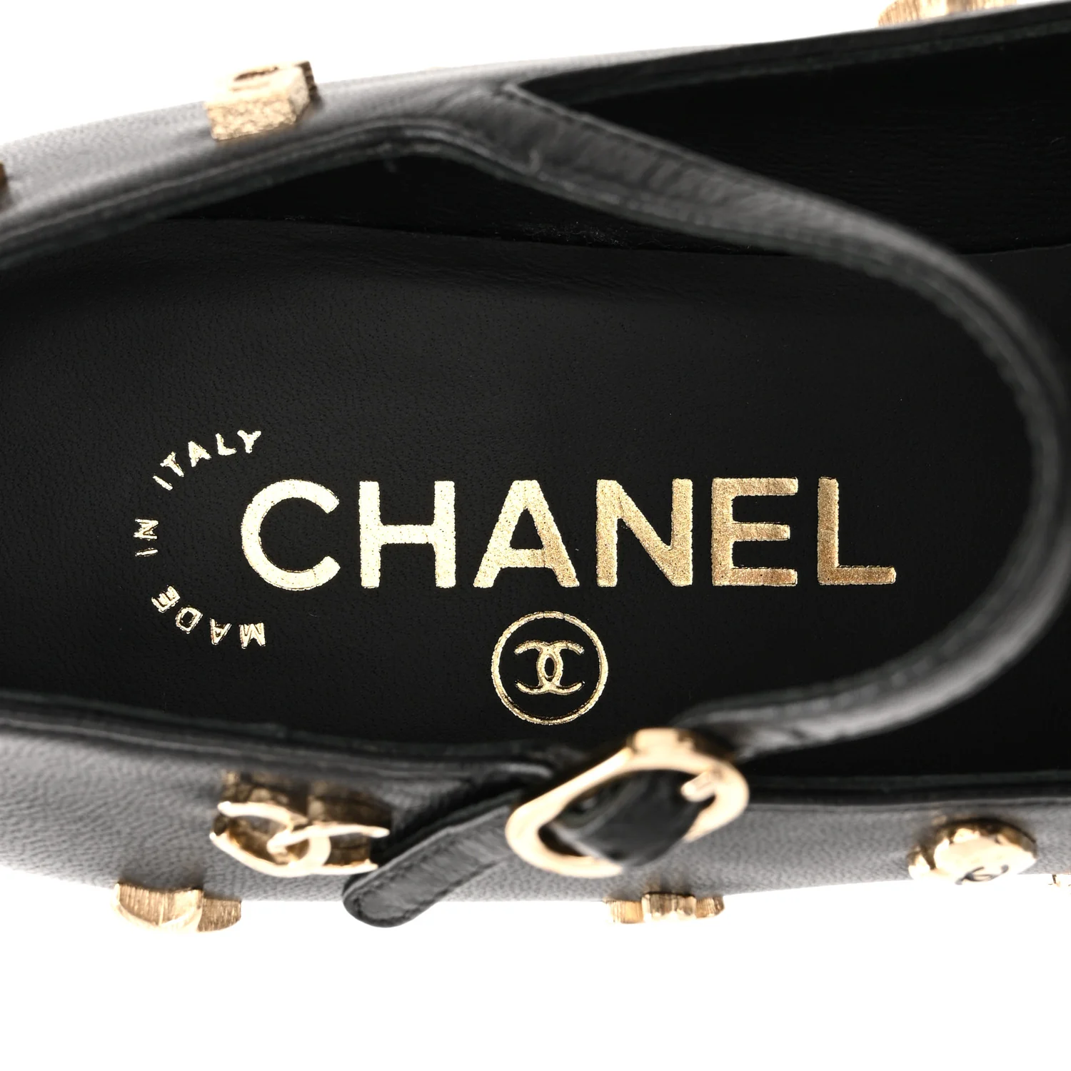 Lambskin Patent Cap Toe Charms Mary Jane Pumps 36.5 Black - Top Club