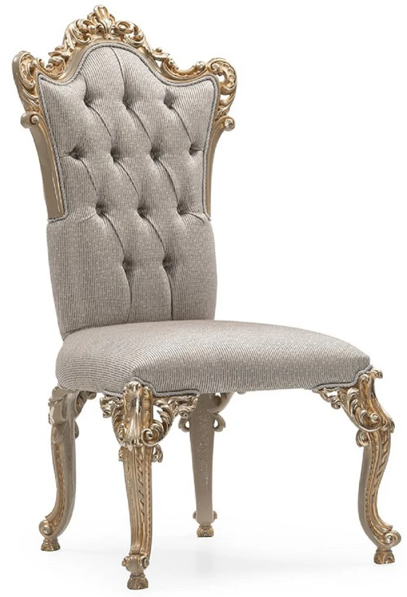 Luxury Baroque Dining Room Chair Set of 4 Silver / Gray / Gold - Magnificent Baroque Style Kitchen Chairs - Luxury Dining Room Furniture in Baroque Style - Baroque Dining Room Furniture - Baroque Style Furniture