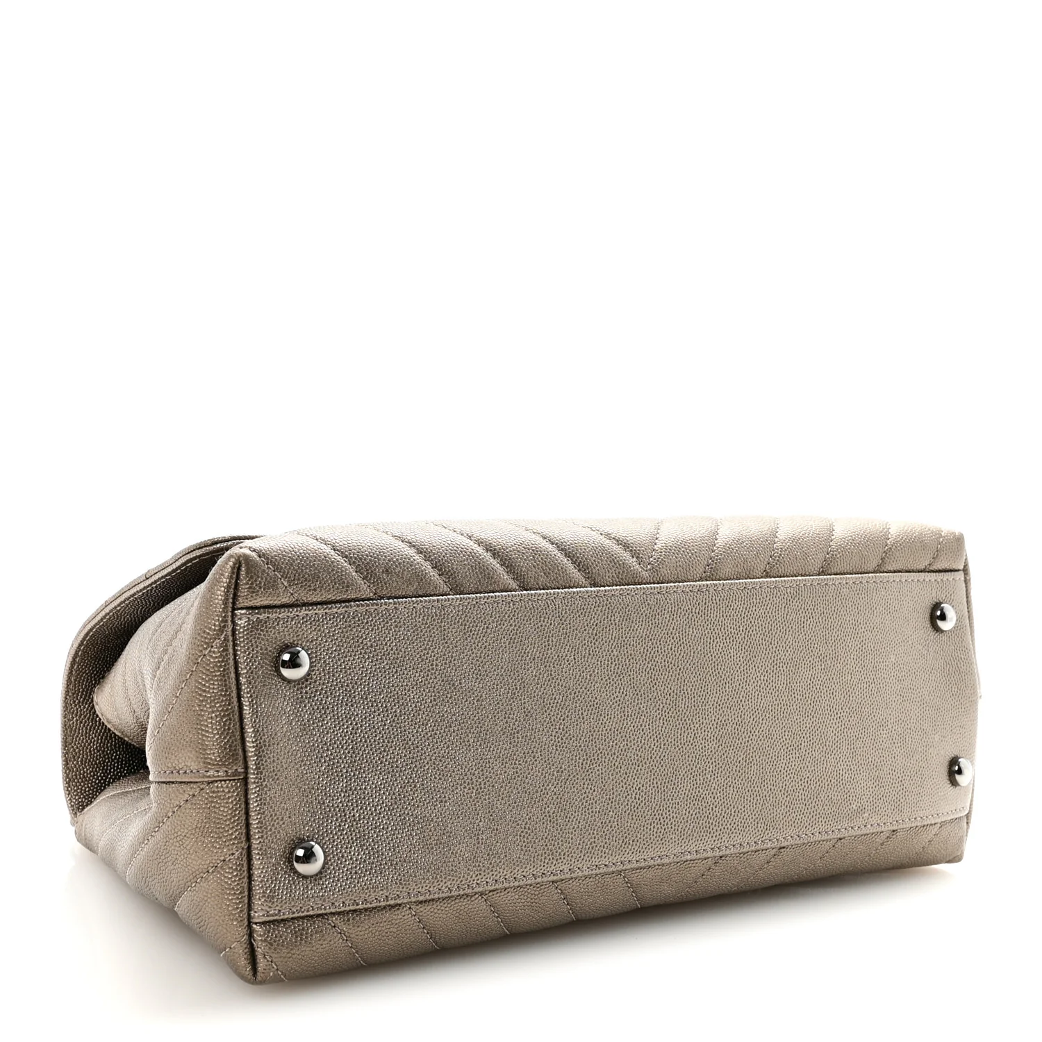 Metallic Caviar Chevron Quilted Small Coco Handle Flap Light Gold - Top Club