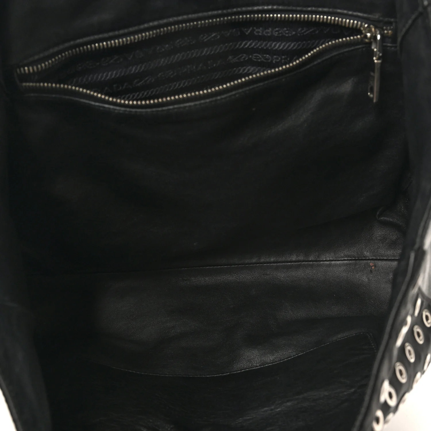 Tessuto Nylon Calfskin Grommet Tote Black - Top Club