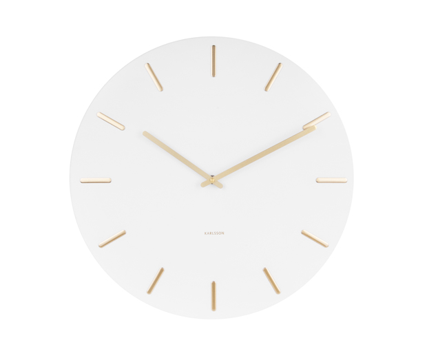 Wall clock Charm white steel with gold battons
