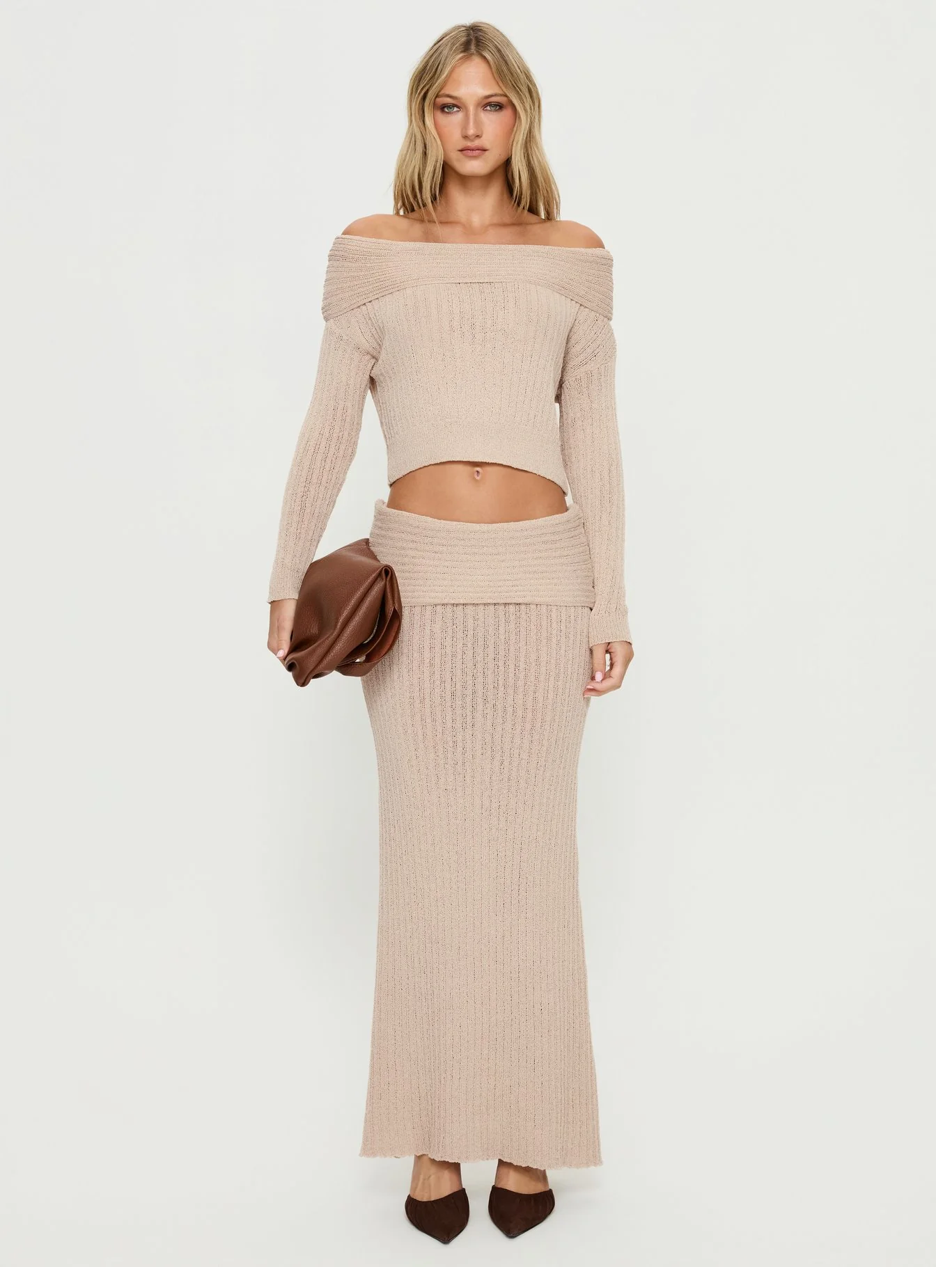 Devion Foldover Knit Sweater Beige