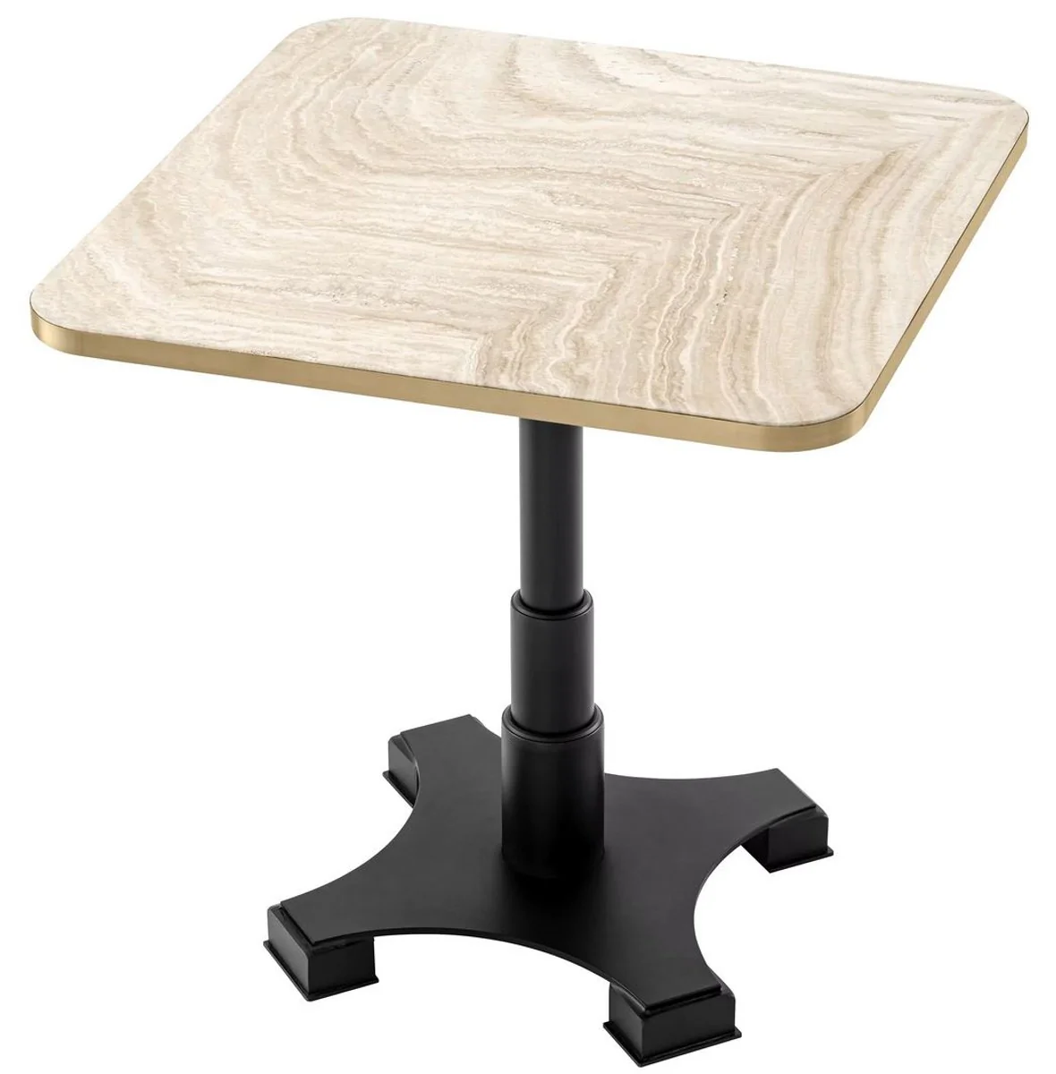 Luxury dining table beige / brass / black 75 x 75 x H. 75.5 cm - Square kitchen table with travertine table top - Dining room furniture - Luxury furniture - Luxury furnishings