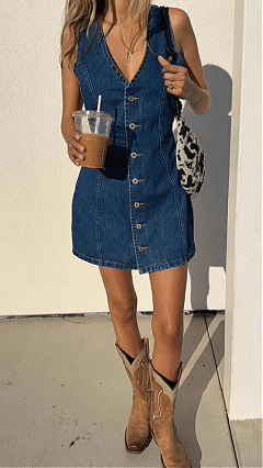 Women's V-Neck Single-breasted Sleeveless Denim Mini Dress - Nordfashionstorm - Women's Clothing, Fashion for You - Nordfashionstorm.com