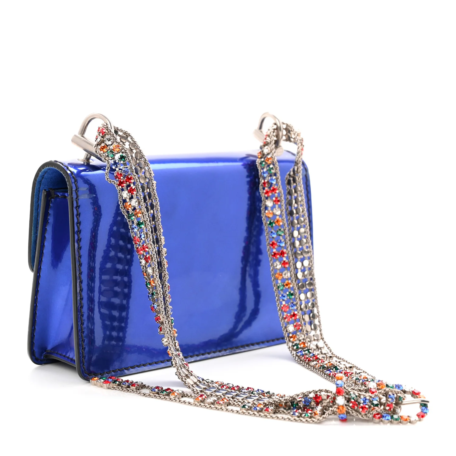 Metallic Patent Crystal Dioraddict Flap Bag Blue - Top Club