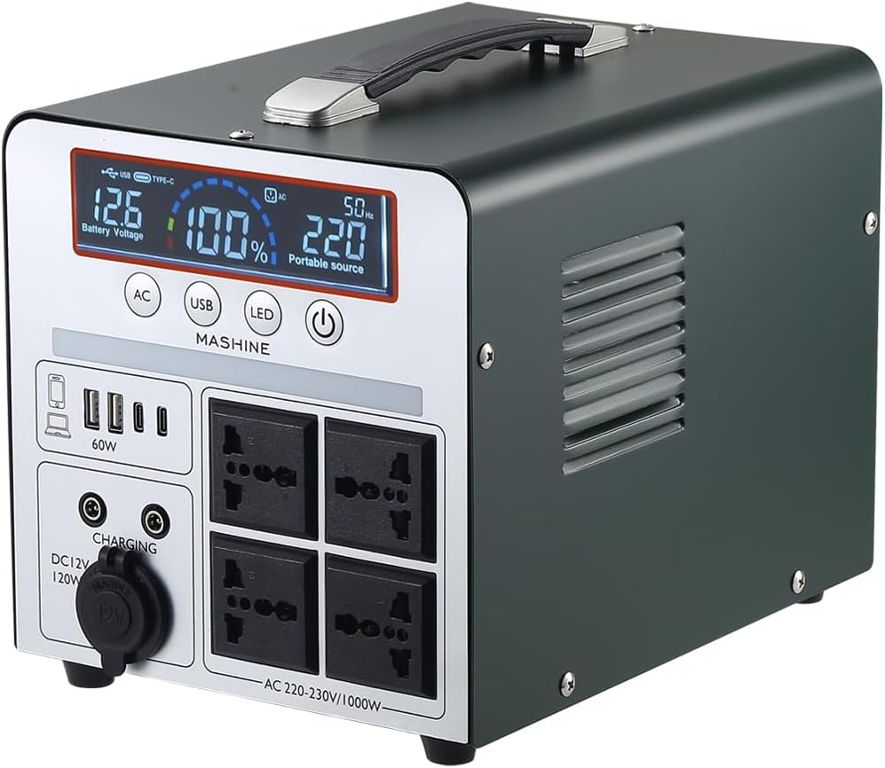 Power Station 1000W/666Wh, Batteria di Backup del Generatore Portatile Ricaricabile Mashine per Campeggio, Camper, Droni, Pronto Soccorso e Illuminazione Esterna, con 4 uscite CA