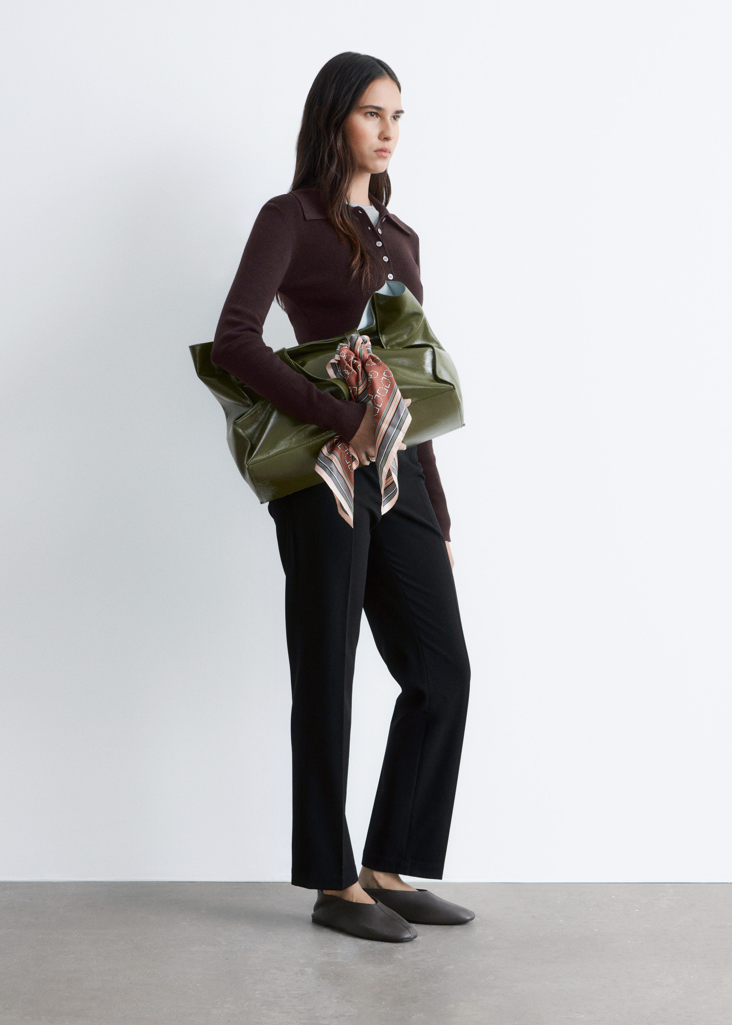 & Other Stories RIB-KNIT MERINO WOOL POLO TOP