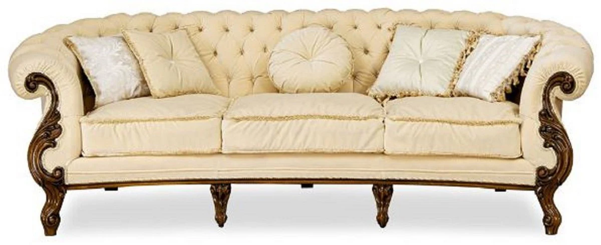 Luxury Baroque Living Room Set Cream / Brown - 2 Baroque Sofas & 2 Baroque Armchairs & 1 Baroque Coffee Table - Luxury Living Room Furniture in Baroque Style - Noble & Magnificent