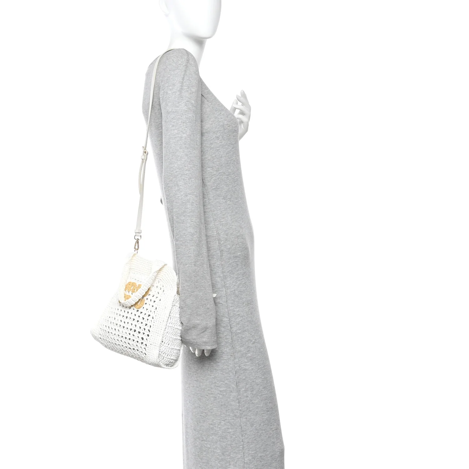 Raffia Crochet Woven Tote Bag White