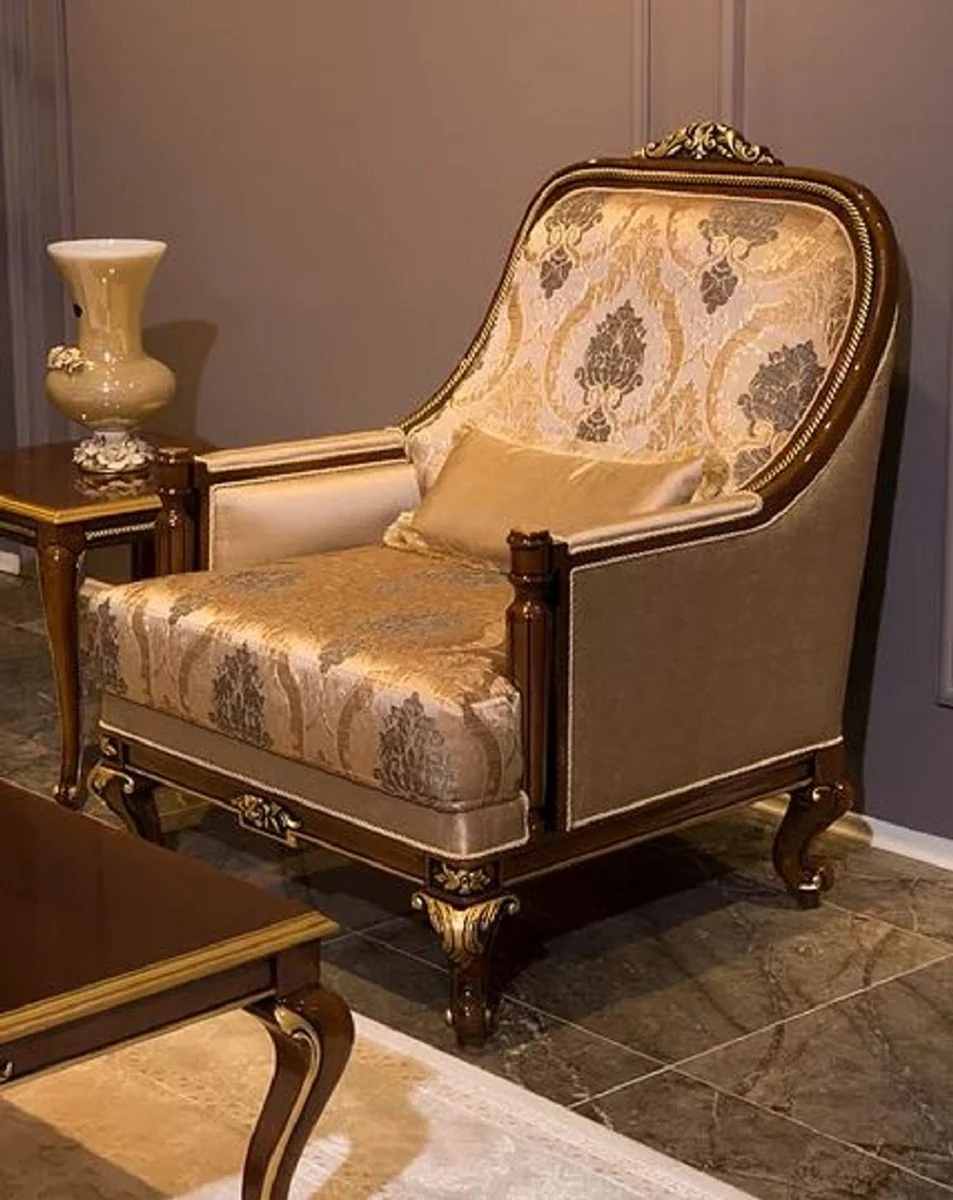 Luxury baroque living room set gray / brown / gold - 2 baroque sofas & 2 baroque armchairs & 1 baroque coffee table - living room furniture in baroque style - baroque furniture - baroque furnishings
