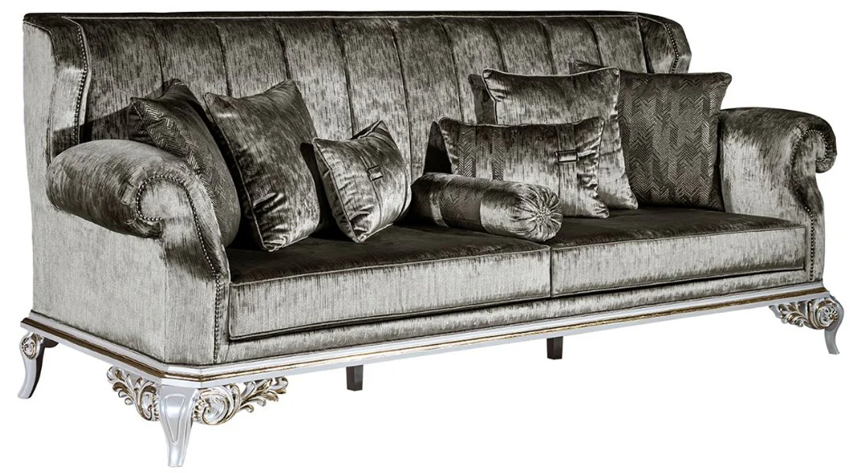 Luxury baroque sofa green / white / gold 230 x 85 x H. 104 cm - magnificent living room sofa with decorative cushions - noble & magnificent